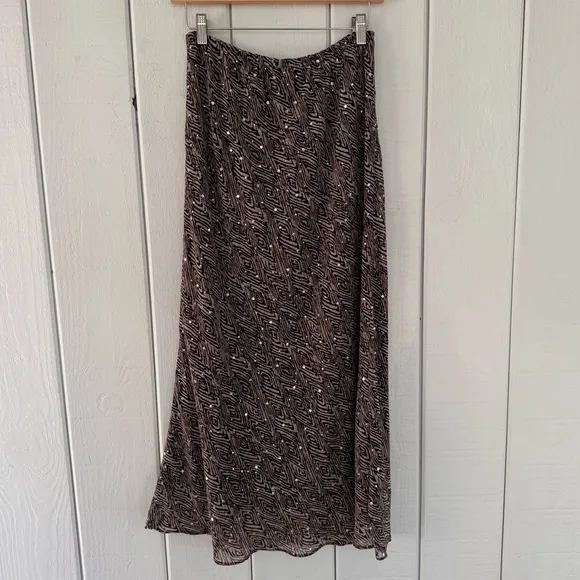 Vintage Coldwater Creek Brown Sequin Midi Skirt