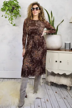 Vintage Dark Floral Pleated Dress
