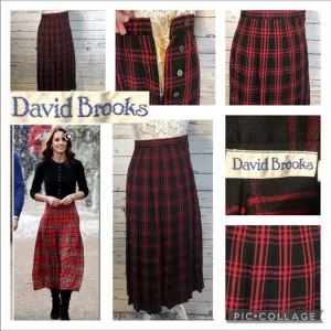 Vintage David Brooks wool plaid skirt Beautiful pleated skirt in black &amp; red