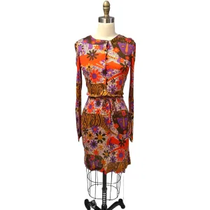Vintage Dress Form Fitting Mod Silk Dress  "Lion" Print  1970'S Size S-M Bessi?