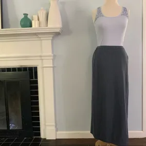vintage EILEEN FISHER wrap midi skirt slate blue cotton &amp; tencel adjustable Sz S