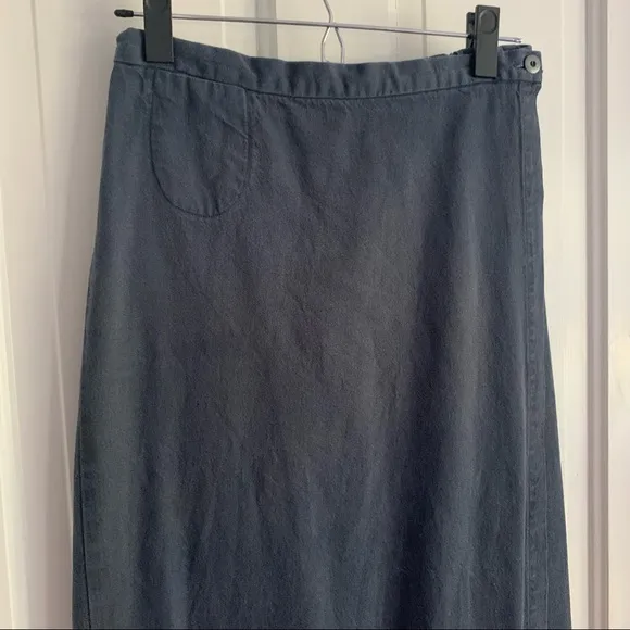 vintage EILEEN FISHER wrap midi skirt slate blue cotton &amp; tencel adjustable Sz S