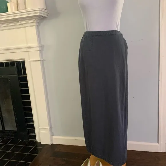 vintage EILEEN FISHER wrap midi skirt slate blue cotton &amp; tencel adjustable Sz S