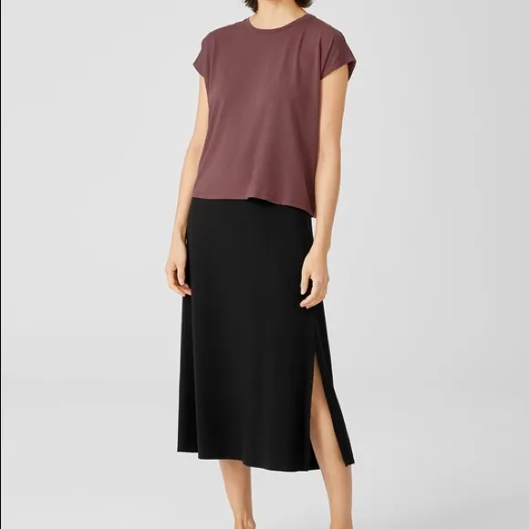 vintage EILEEN FISHER wrap midi skirt slate blue cotton &amp; tencel adjustable Sz S