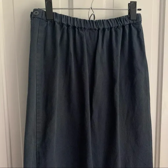 vintage EILEEN FISHER wrap midi skirt slate blue cotton &amp; tencel adjustable Sz S