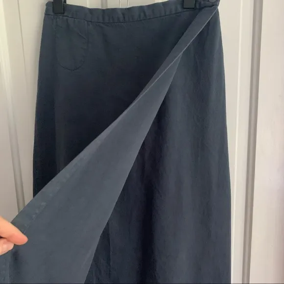 vintage EILEEN FISHER wrap midi skirt slate blue cotton &amp; tencel adjustable Sz S