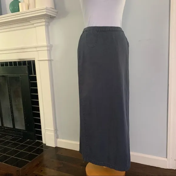 vintage EILEEN FISHER wrap midi skirt slate blue cotton &amp; tencel adjustable Sz S