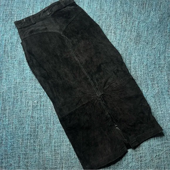 Vintage Express Genuine Leather Western High Waisted Midi Skirt in Black