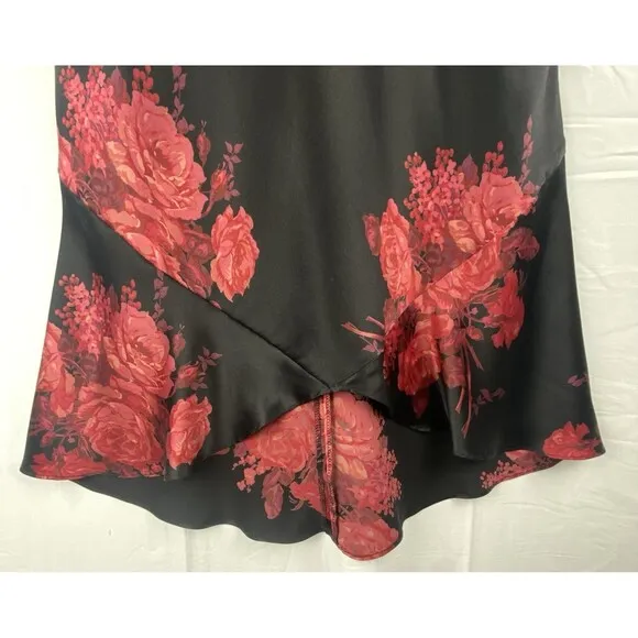 Vintage Express Silk Midi/Maxi Skirt Sz Small Y2K Dark Floral Whimsigoth