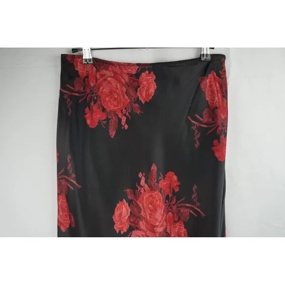 Vintage Express Silk Midi/Maxi Skirt Sz Small Y2K Dark Floral Whimsigoth