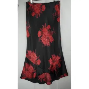 Vintage Express Silk Midi/Maxi Skirt Sz Small Y2K Dark Floral Whimsigoth