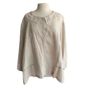 Vintage FLAX Beige Linen Blouse Tunic Top Size 3G