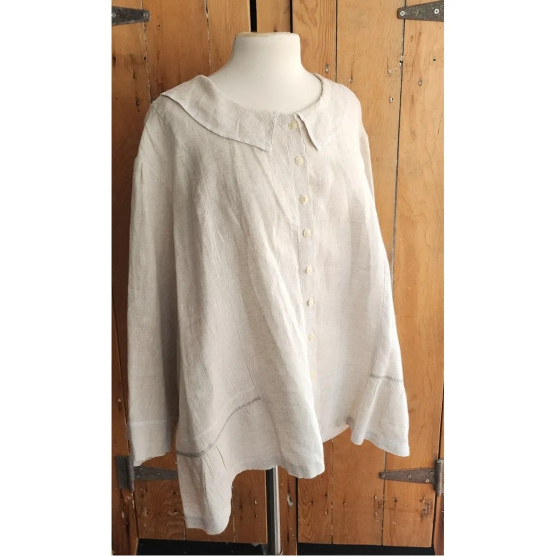Vintage FLAX Beige Linen Blouse Tunic Top Size 3G