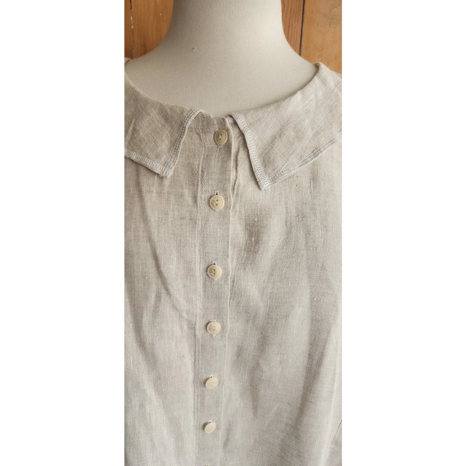 Vintage FLAX Beige Linen Blouse Tunic Top Size 3G