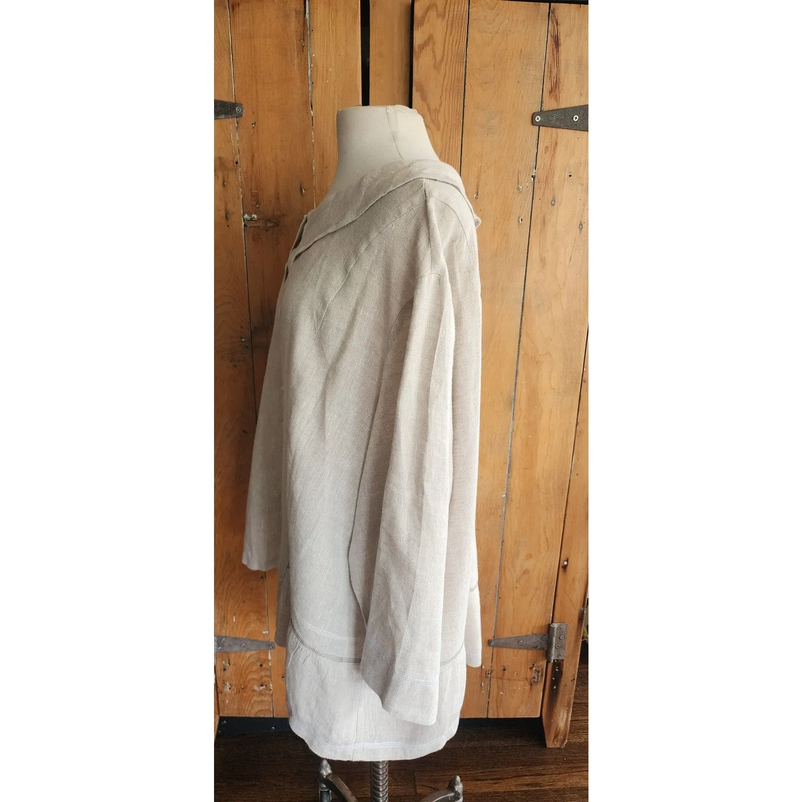 Vintage FLAX Beige Linen Blouse Tunic Top Size 3G