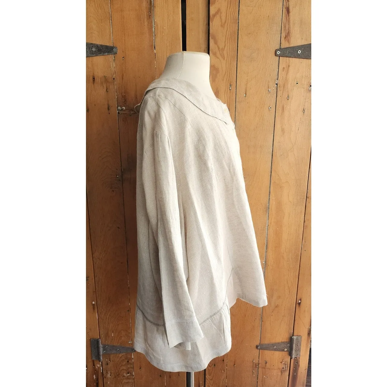 Vintage FLAX Beige Linen Blouse Tunic Top Size 3G