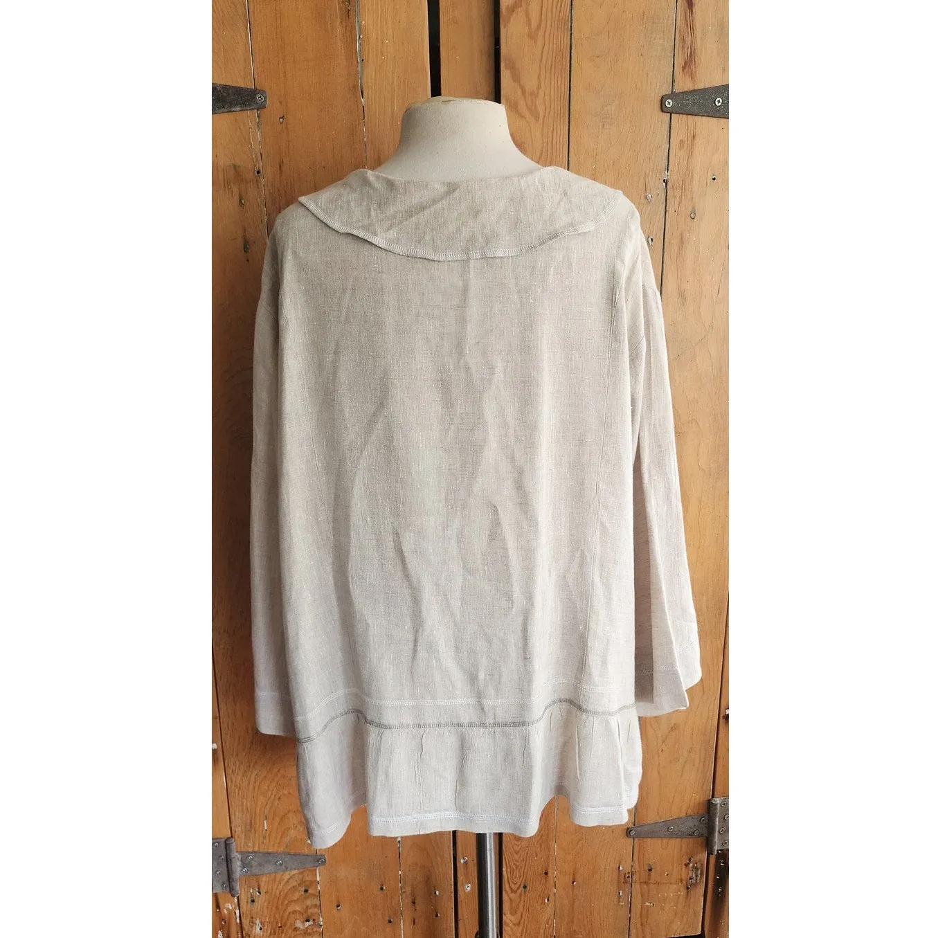 Vintage FLAX Beige Linen Blouse Tunic Top Size 3G