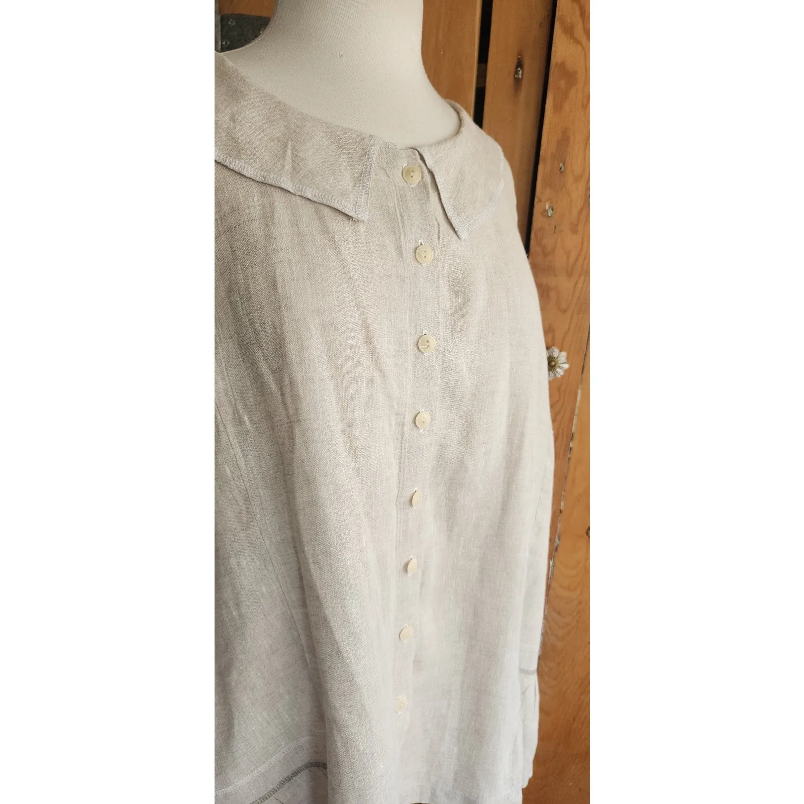 Vintage FLAX Beige Linen Blouse Tunic Top Size 3G