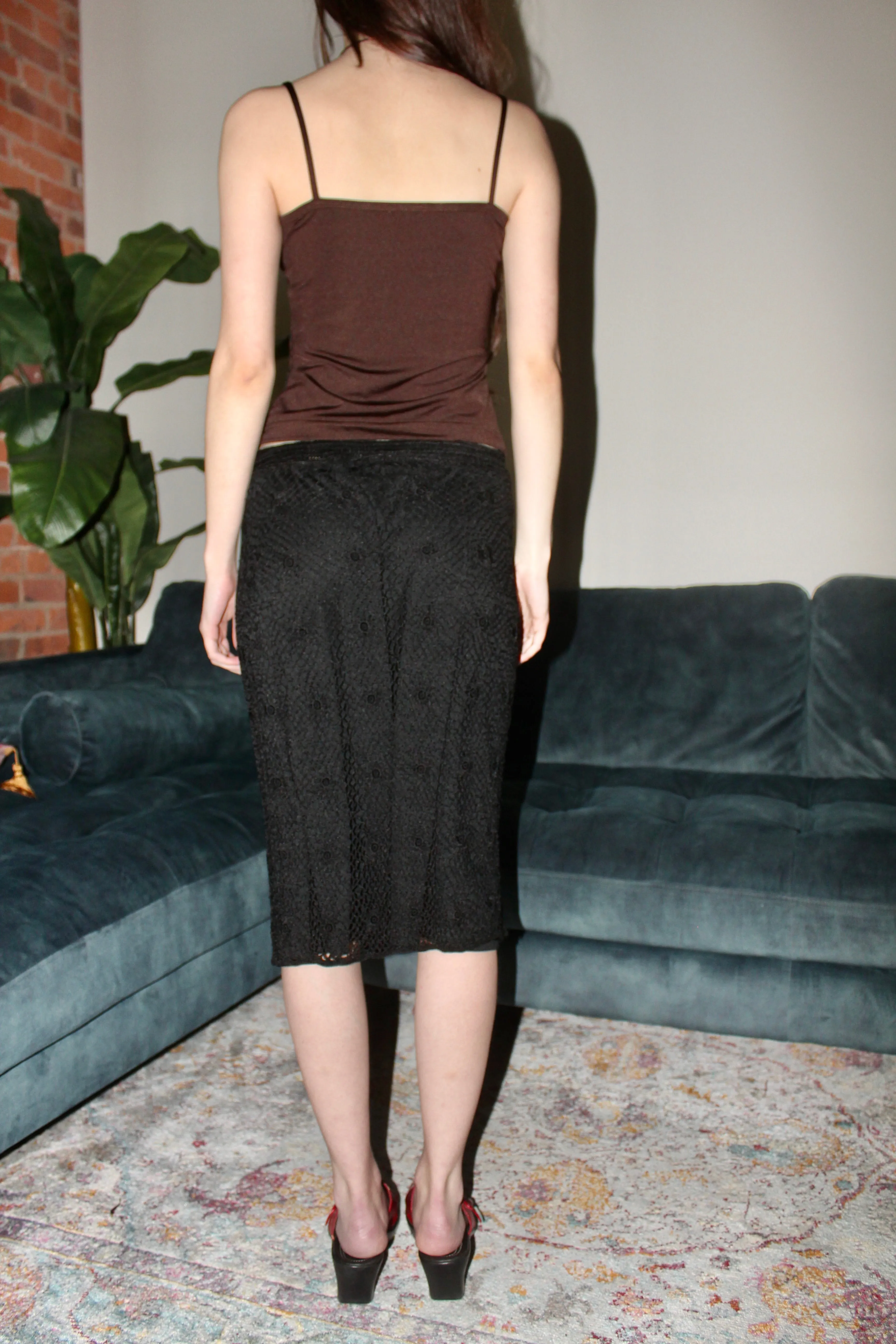 Vintage Floral Crochet Knit Midi Skirt (S-M)