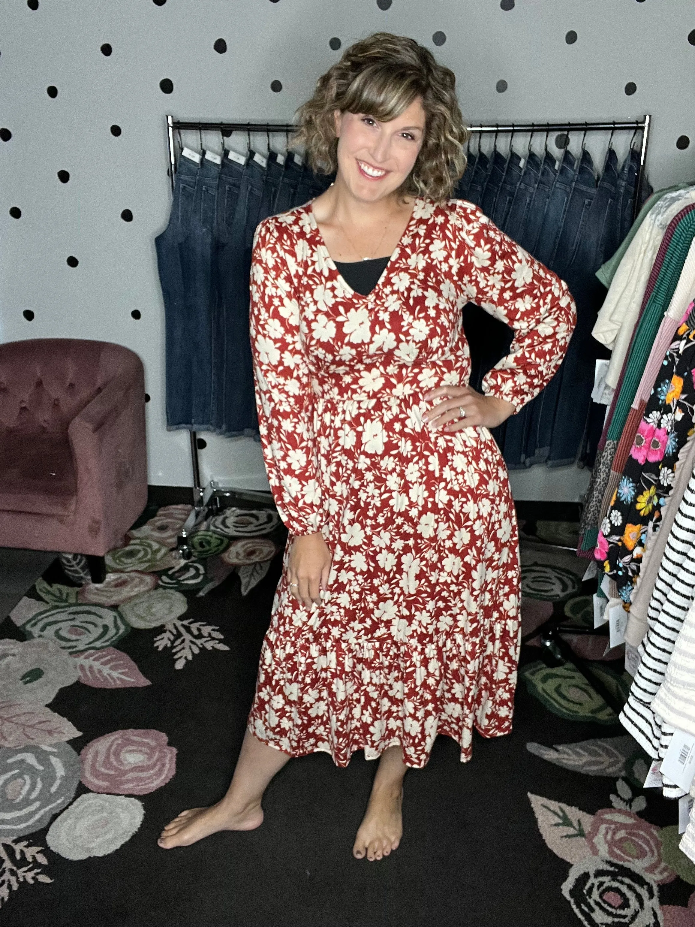 Vintage Floral Midi Dress