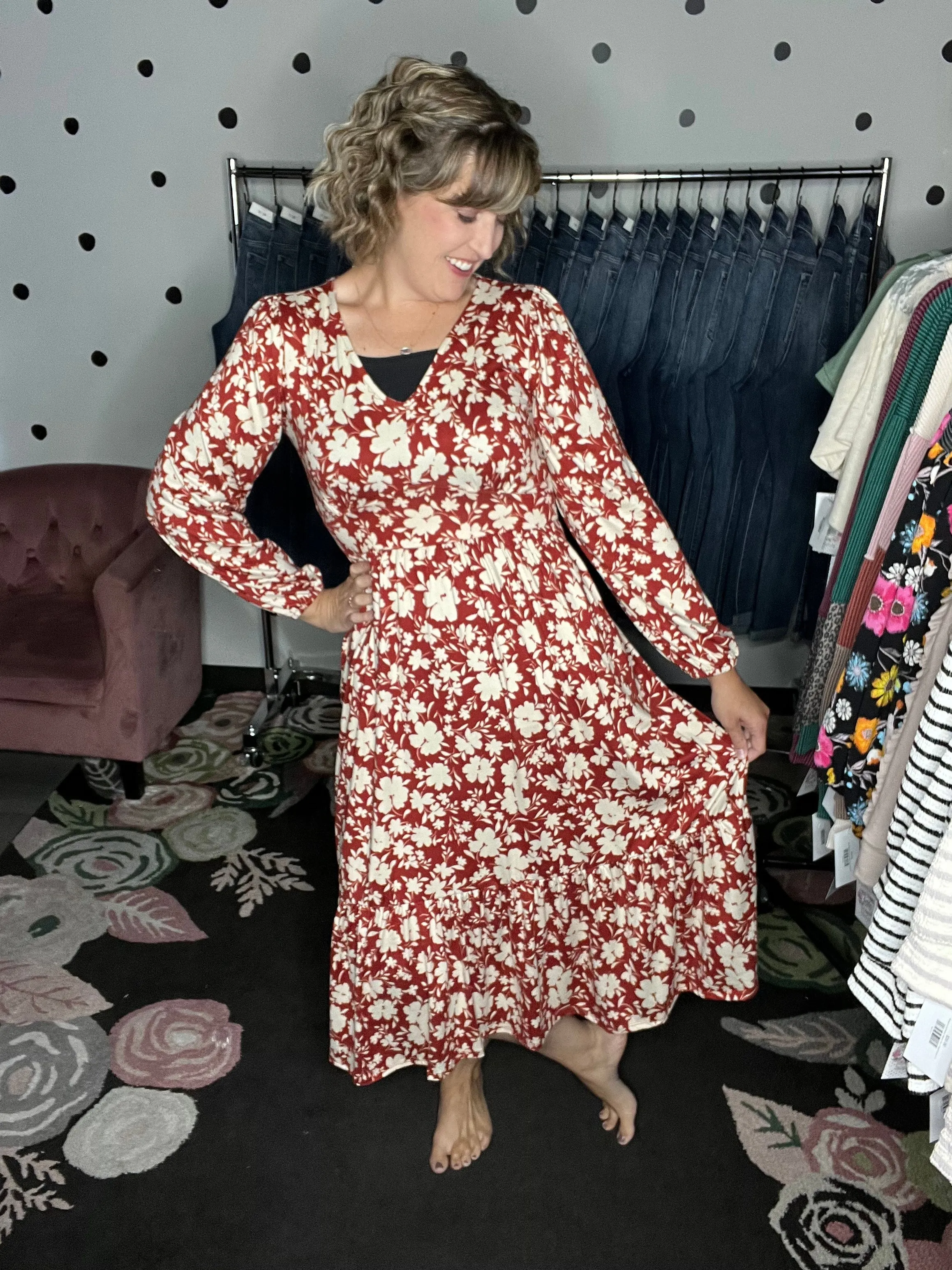 Vintage Floral Midi Dress
