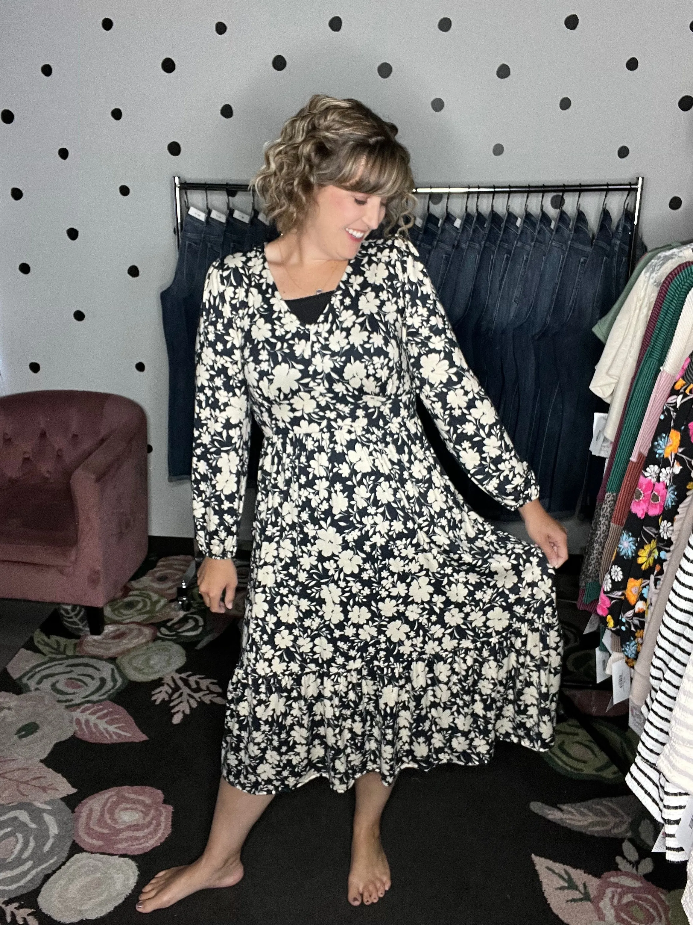 Vintage Floral Midi Dress