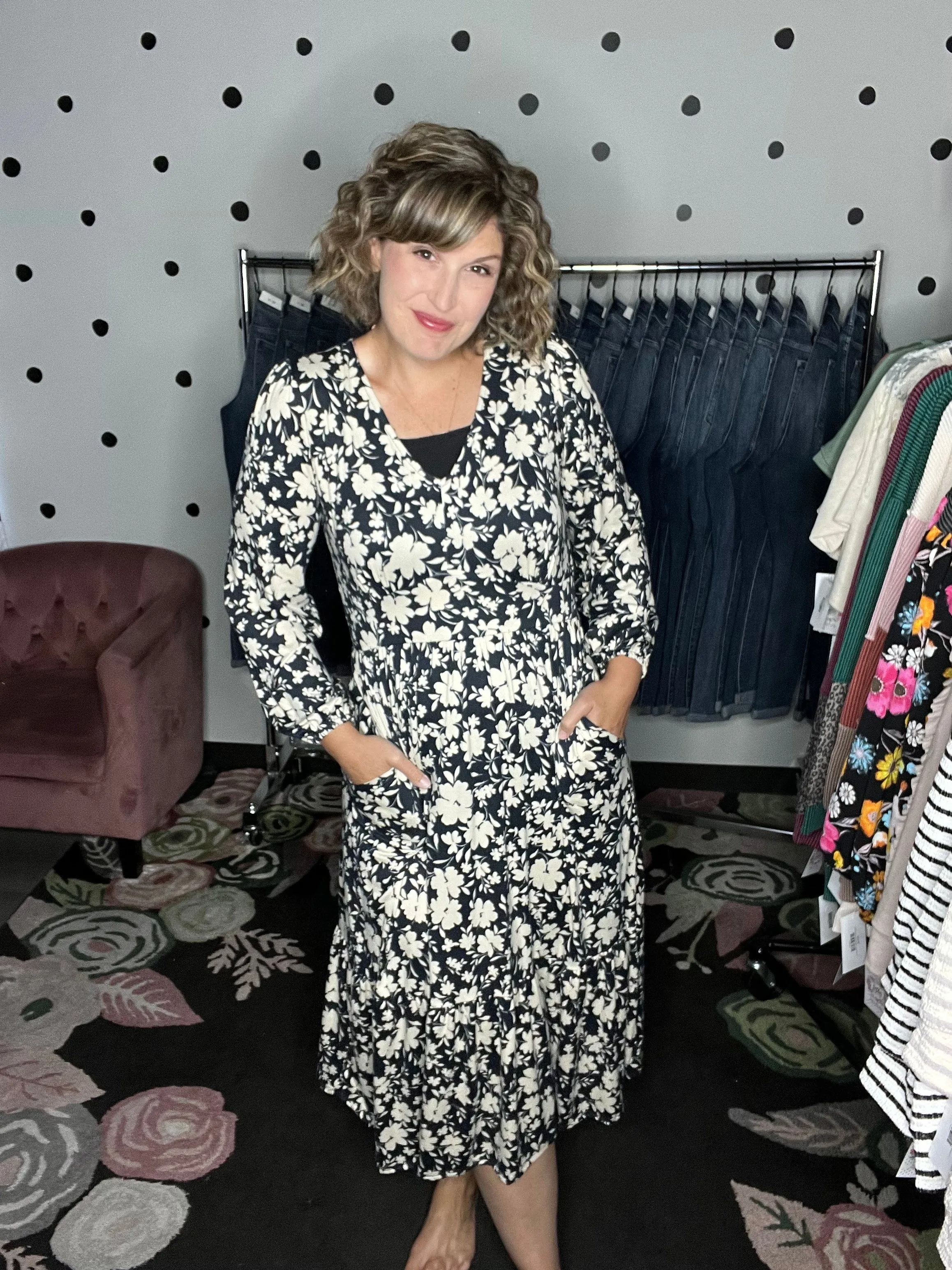 Vintage Floral Midi Dress