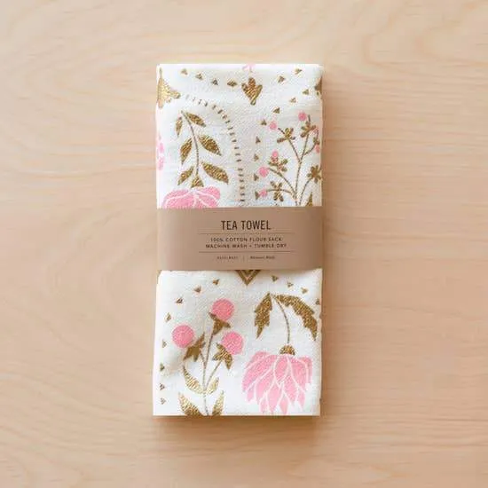 Vintage Florals With Metallic Gold Tea Towel