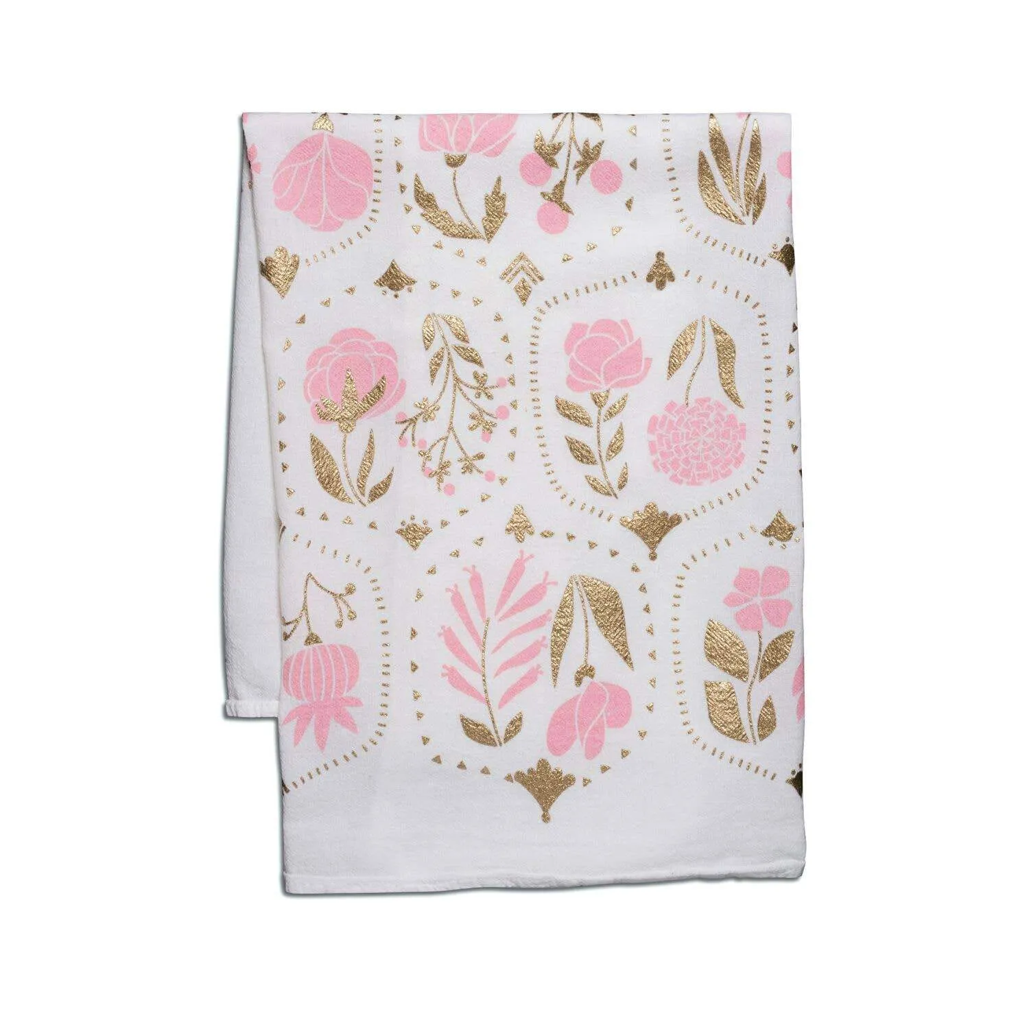 Vintage Florals With Metallic Gold Tea Towel