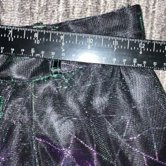 Vintage Girls Size Large A Line Midi Skirt Black Iridescent Spider Web Design