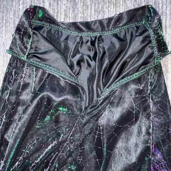 Vintage Girls Size Large A Line Midi Skirt Black Iridescent Spider Web Design