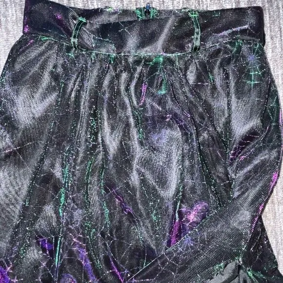 Vintage Girls Size Large A Line Midi Skirt Black Iridescent Spider Web Design