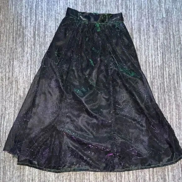 Vintage Girls Size Large A Line Midi Skirt Black Iridescent Spider Web Design