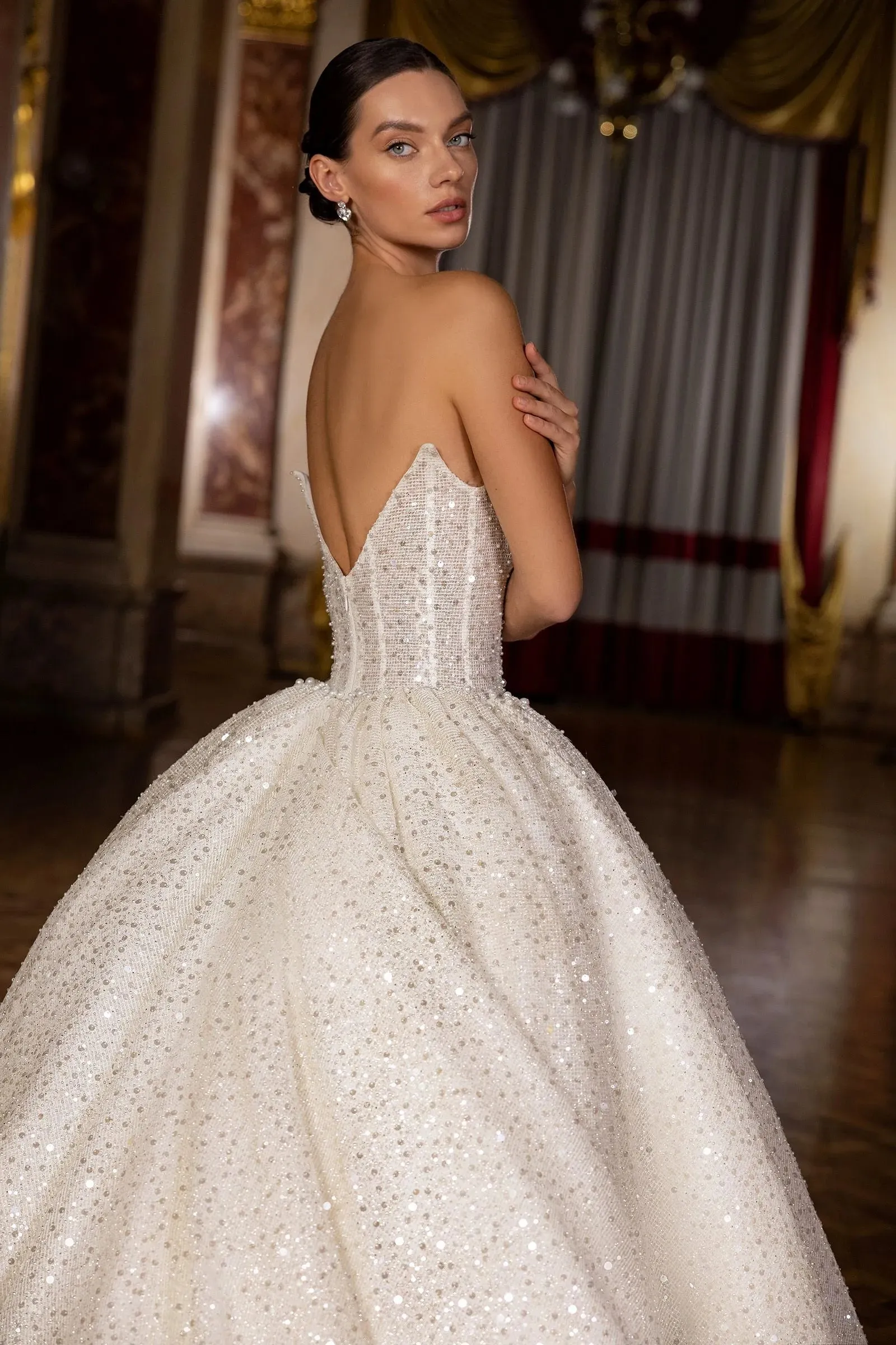 Vintage Glitter Lace Wedding Dresses A-Line Shiny Sweetheart Bridal Gowns Princess Sparkly Bride Dress