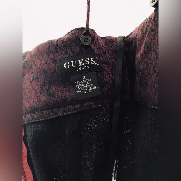 Vintage GUESS ? Y2K Spaghetti Strapless Fitted Midi Dress Black Burgundy Size 3