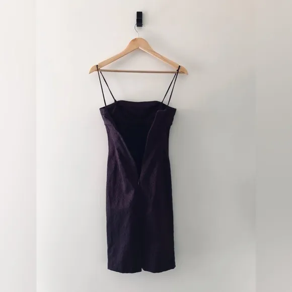 Vintage GUESS ? Y2K Spaghetti Strapless Fitted Midi Dress Black Burgundy Size 3