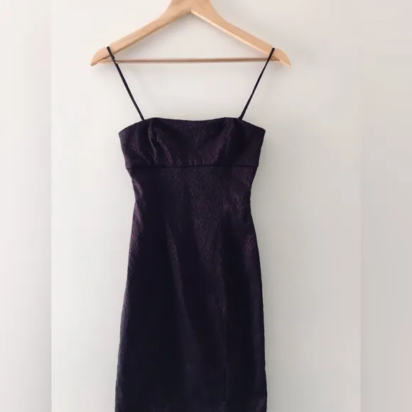 Vintage GUESS ? Y2K Spaghetti Strapless Fitted Midi Dress Black Burgundy Size 3
