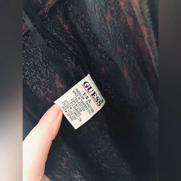 Vintage GUESS ? Y2K Spaghetti Strapless Fitted Midi Dress Black Burgundy Size 3