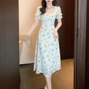 Vintage-Inspired A-Line Dress for Women in Floral Chiffon