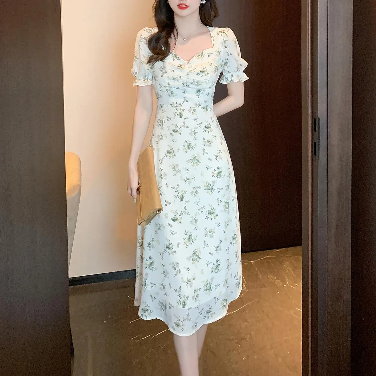 Vintage-Inspired A-Line Dress for Women in Floral Chiffon