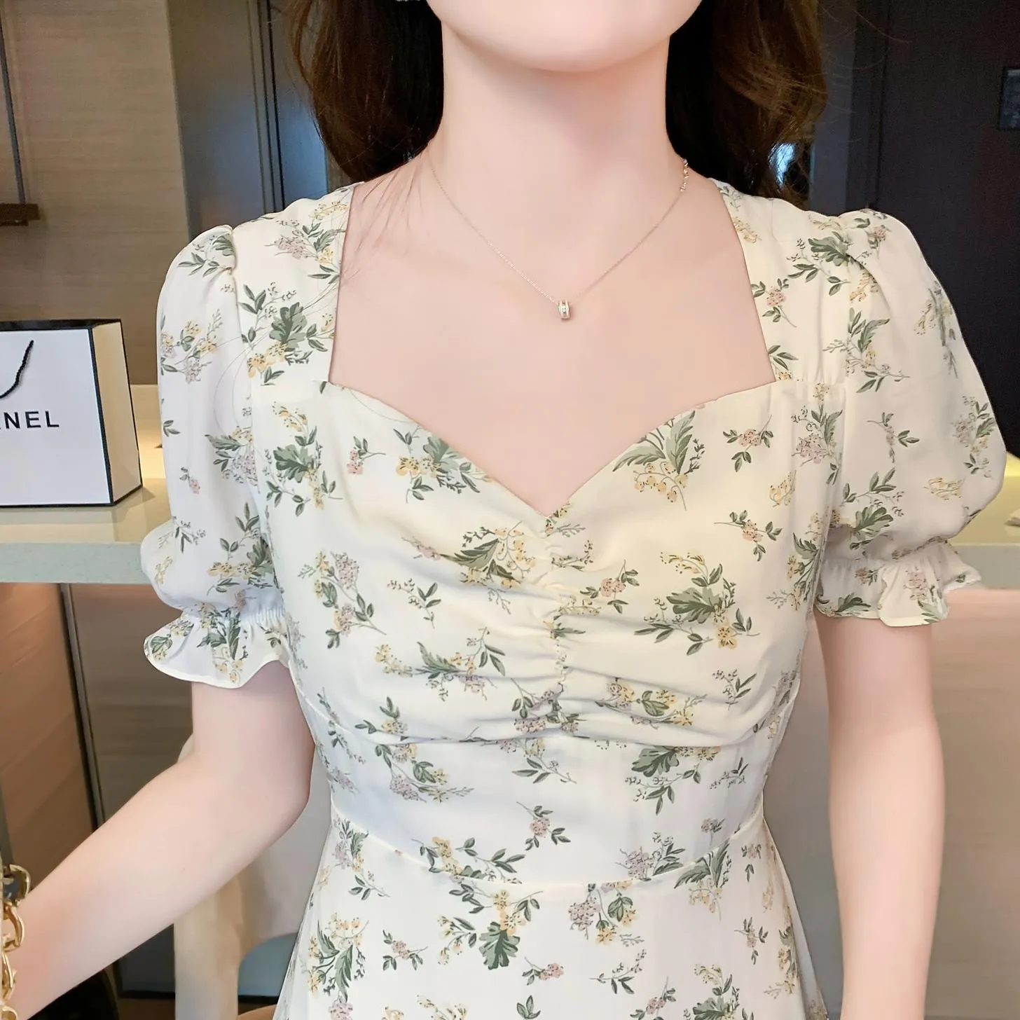 Vintage-Inspired A-Line Dress for Women in Floral Chiffon