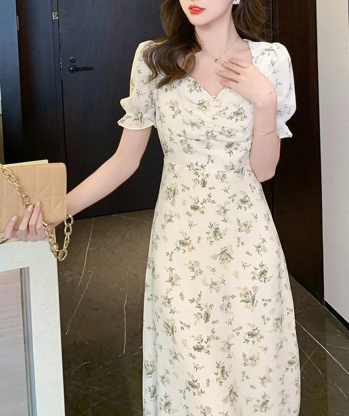Vintage-Inspired A-Line Dress for Women in Floral Chiffon
