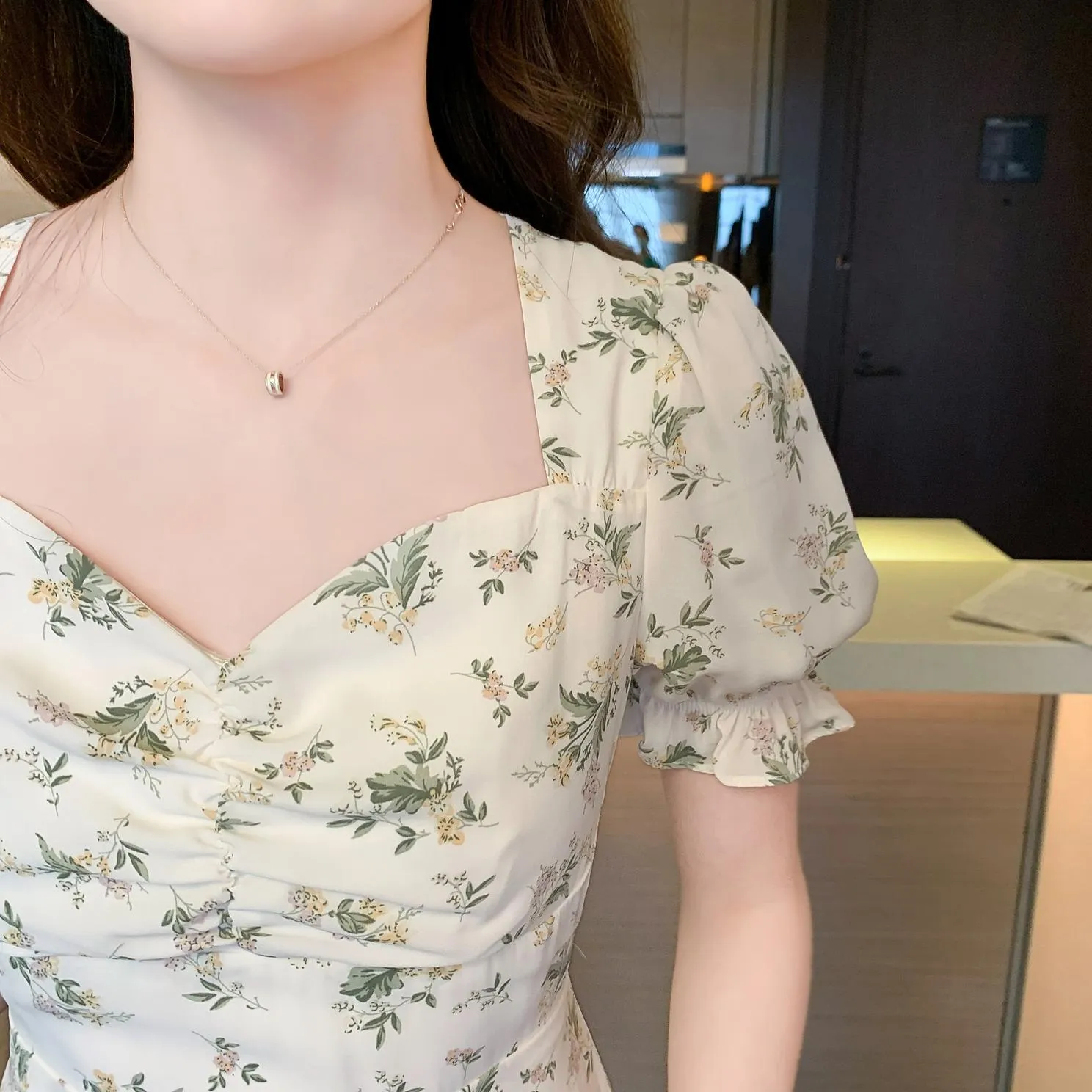 Vintage-Inspired A-Line Dress for Women in Floral Chiffon