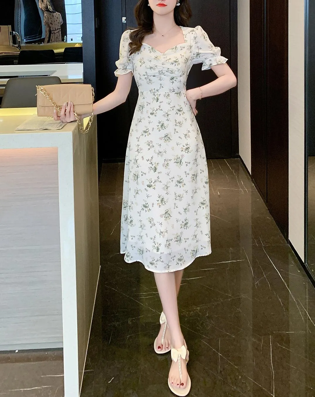 Vintage-Inspired A-Line Dress for Women in Floral Chiffon