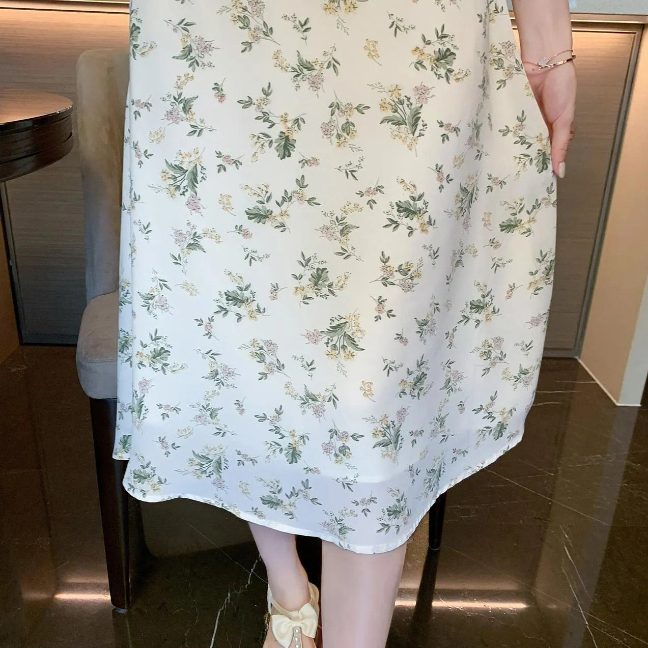 Vintage-Inspired A-Line Dress for Women in Floral Chiffon