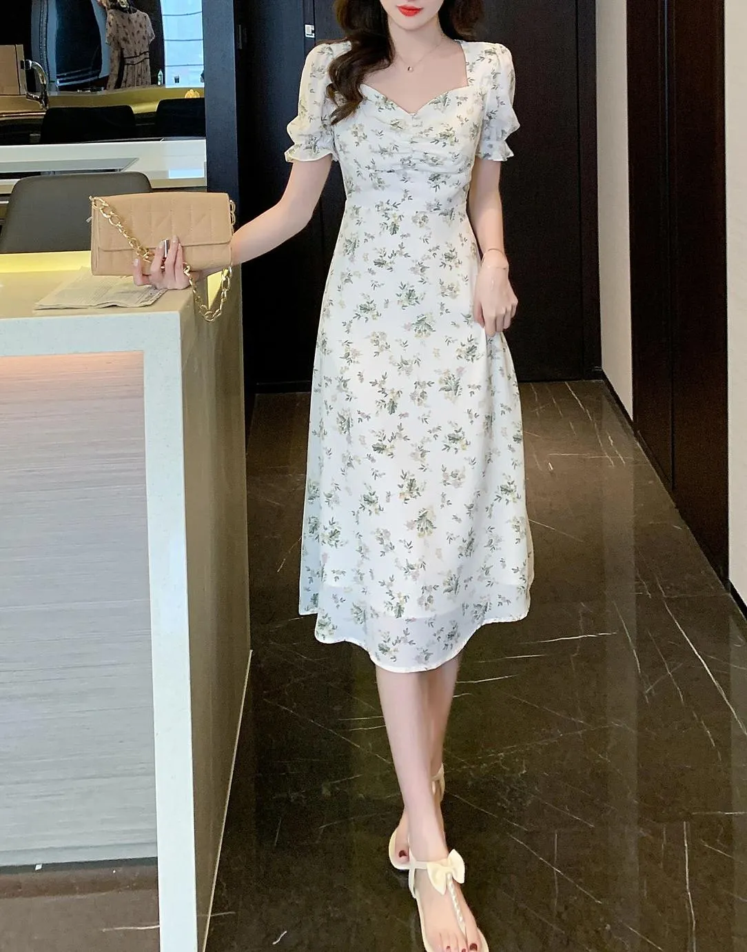 Vintage-Inspired A-Line Dress for Women in Floral Chiffon