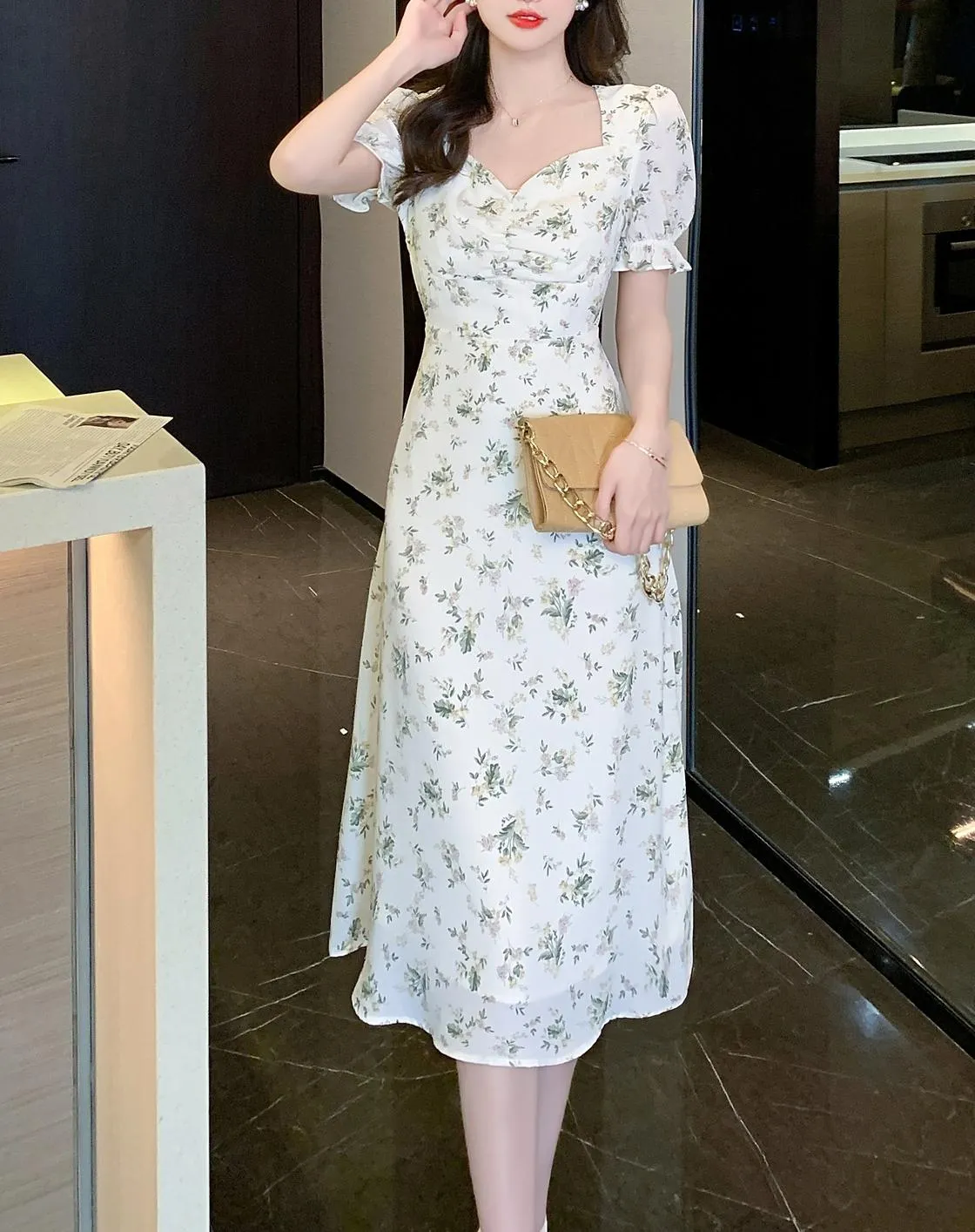 Vintage-Inspired A-Line Dress for Women in Floral Chiffon