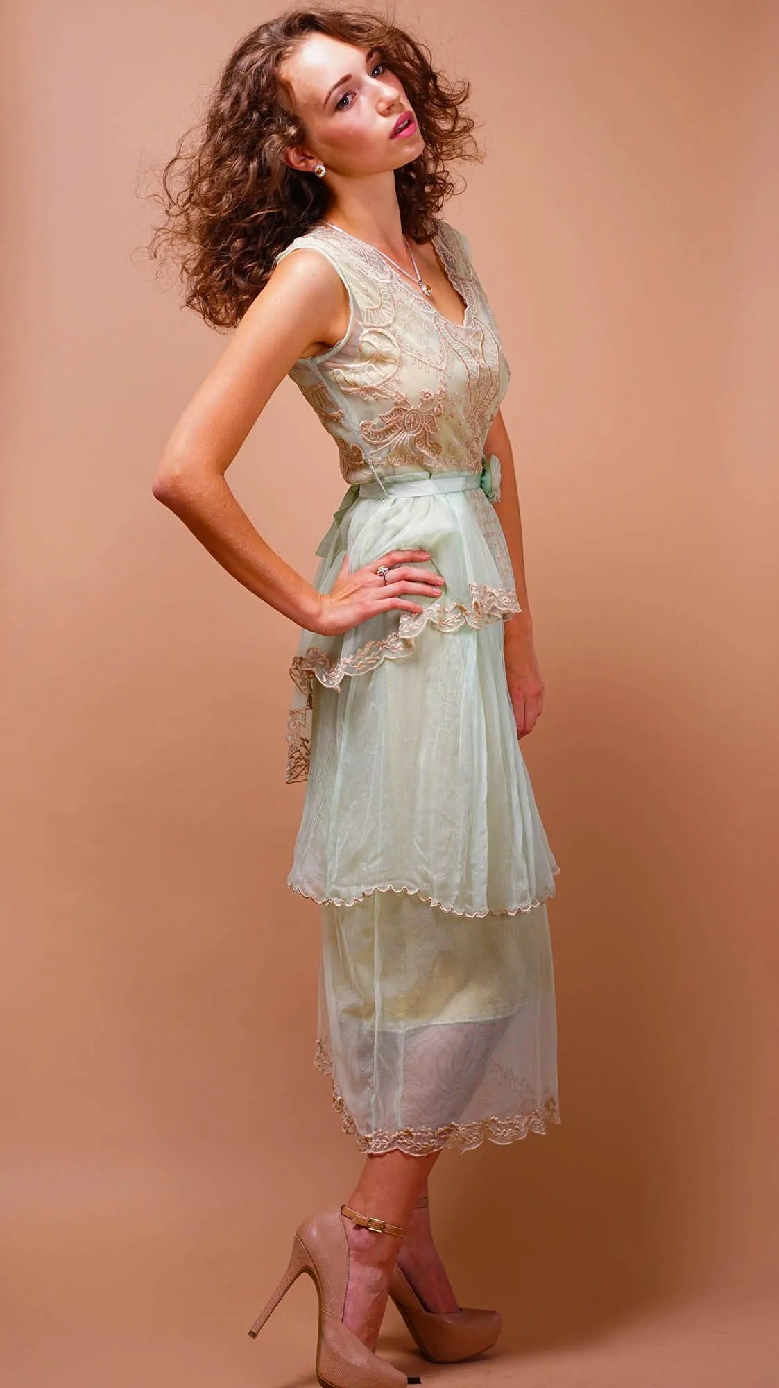 Vintage Inspired Tiered Tea Party Dress in Mint by Nataya - SOLD OUT