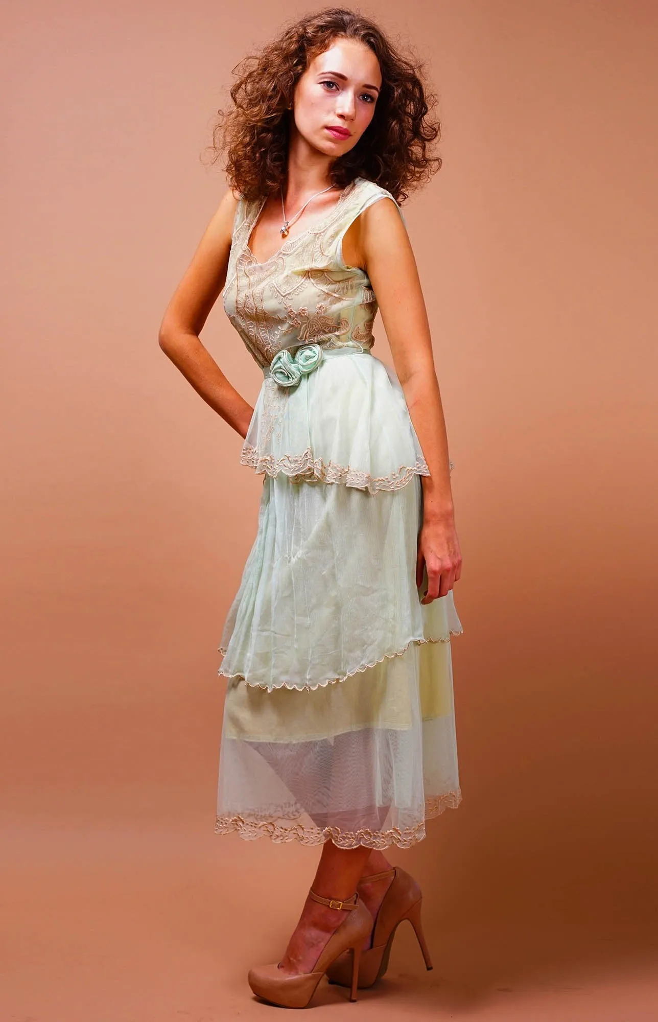 Vintage Inspired Tiered Tea Party Dress in Mint by Nataya - SOLD OUT
