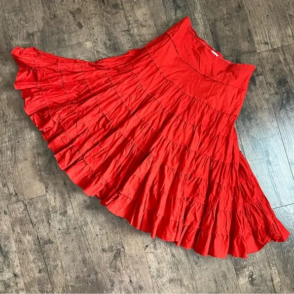 Vintage International Newport Group Tiered Cotton Skirt Orange VTG Large